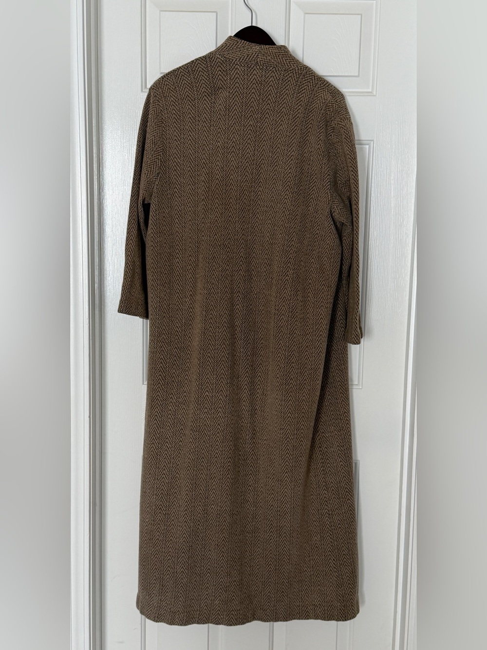 Diamond Tea XL Brown Herringbone Full Zip Long Duster Maxi Coat - Picture 7 of 10